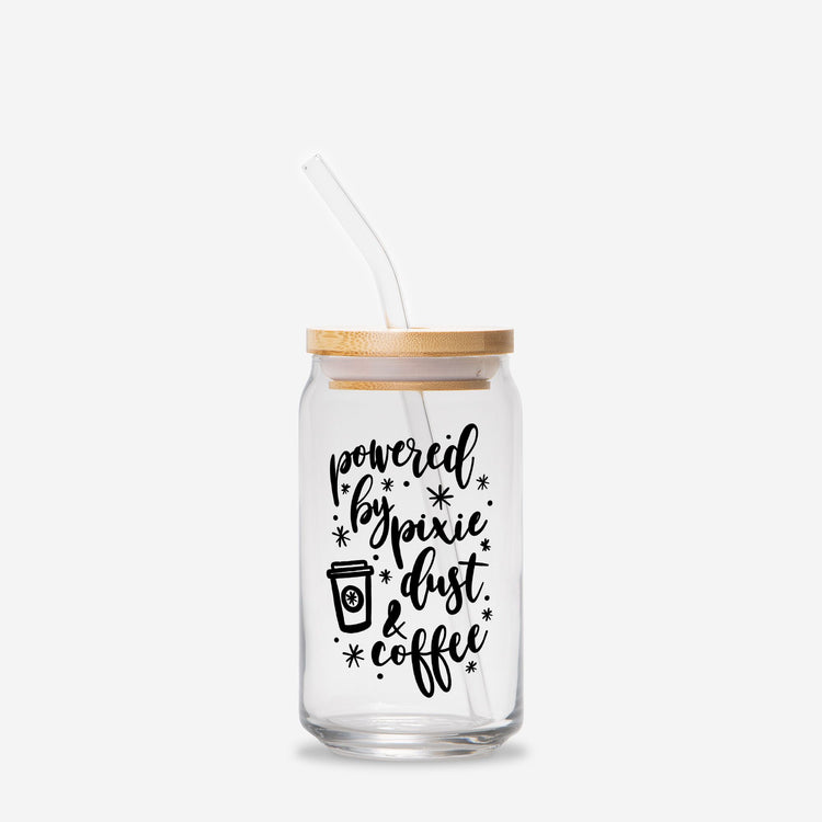 Powered by Pixie Dust and Coffee Glass Can 16 oz