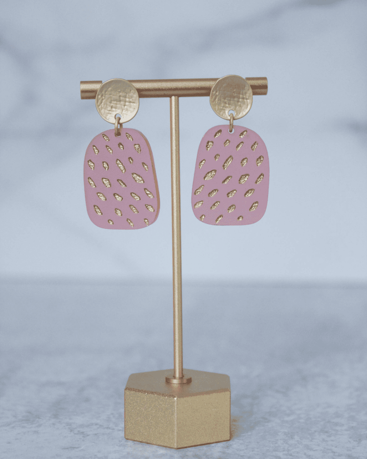 Pink Abstract Gold Brushstroke Acrylic Earrings