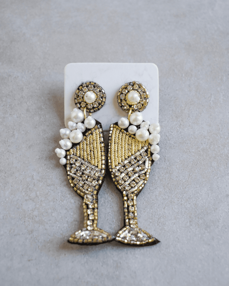Glitzy Pearl Champagne Dangle Earrings